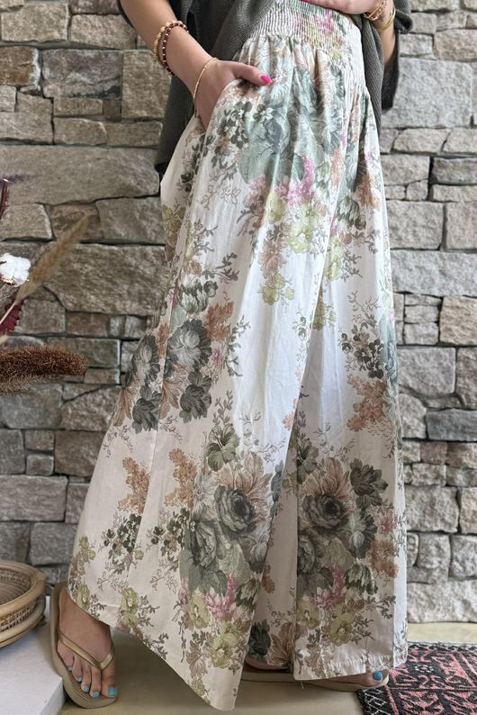 Country Garden Chintz Palazzo Khaki
